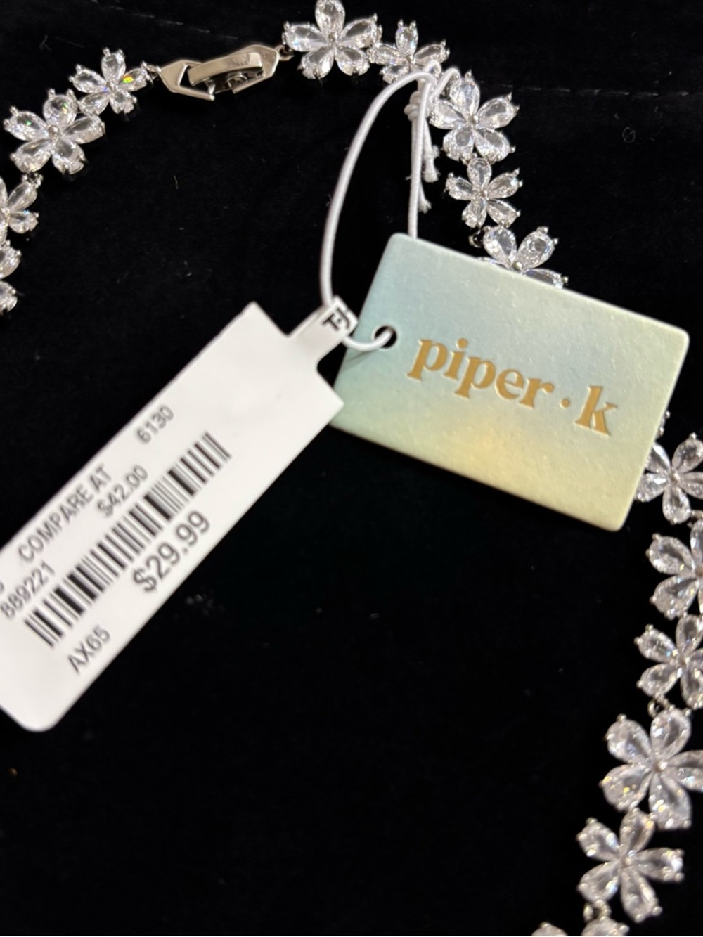 Floral Crystal Necklace - Clear Crystals with Silver Tone - Picture 2 of 2